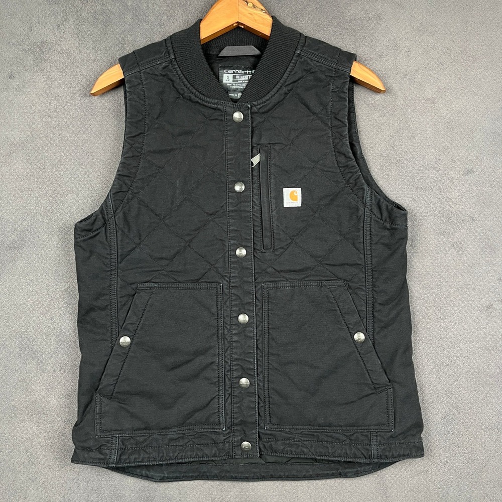 Carhartt Quilted Canvas Vest Womens Small Black Rugged Flex Relaxed Insulated